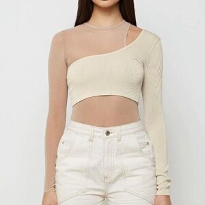 Maniere De Voir Beige Asymmetric Crop Top